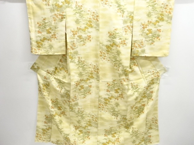 JAPANESE KIMONO / UNUSED KOMON / FENCE & FLOWER